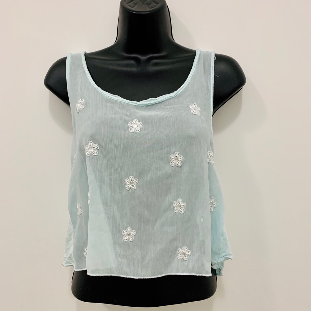 Mint green floral tank top